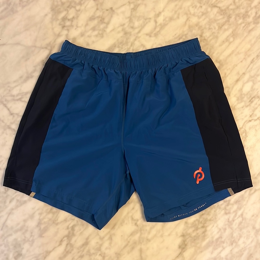Men’s Peloton x Fourlaps Bolt Lined Shorts size L Blue